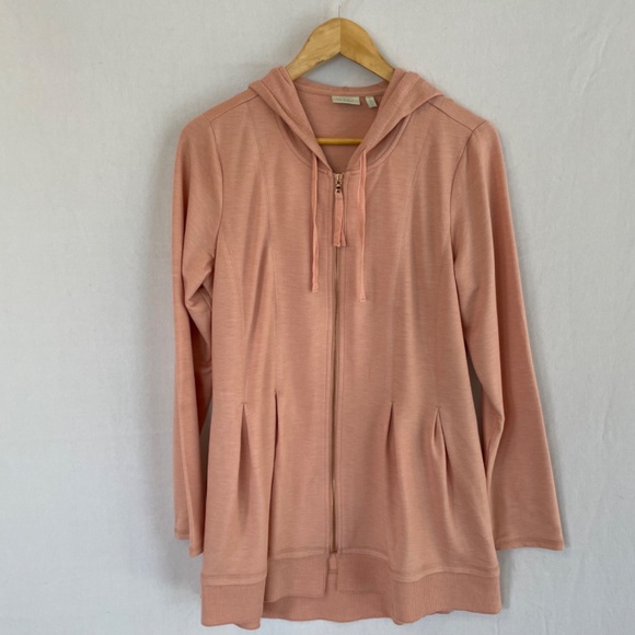 LOGO LOUNGE Size Med Full Zip Lightweight Hoodie Sweatshirt Jacket Pockets Peach - Picture 8 of 8